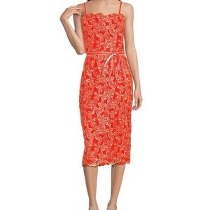 New Elegant Orange Heavy-duty embroidered spaghetti strip dress with sequins